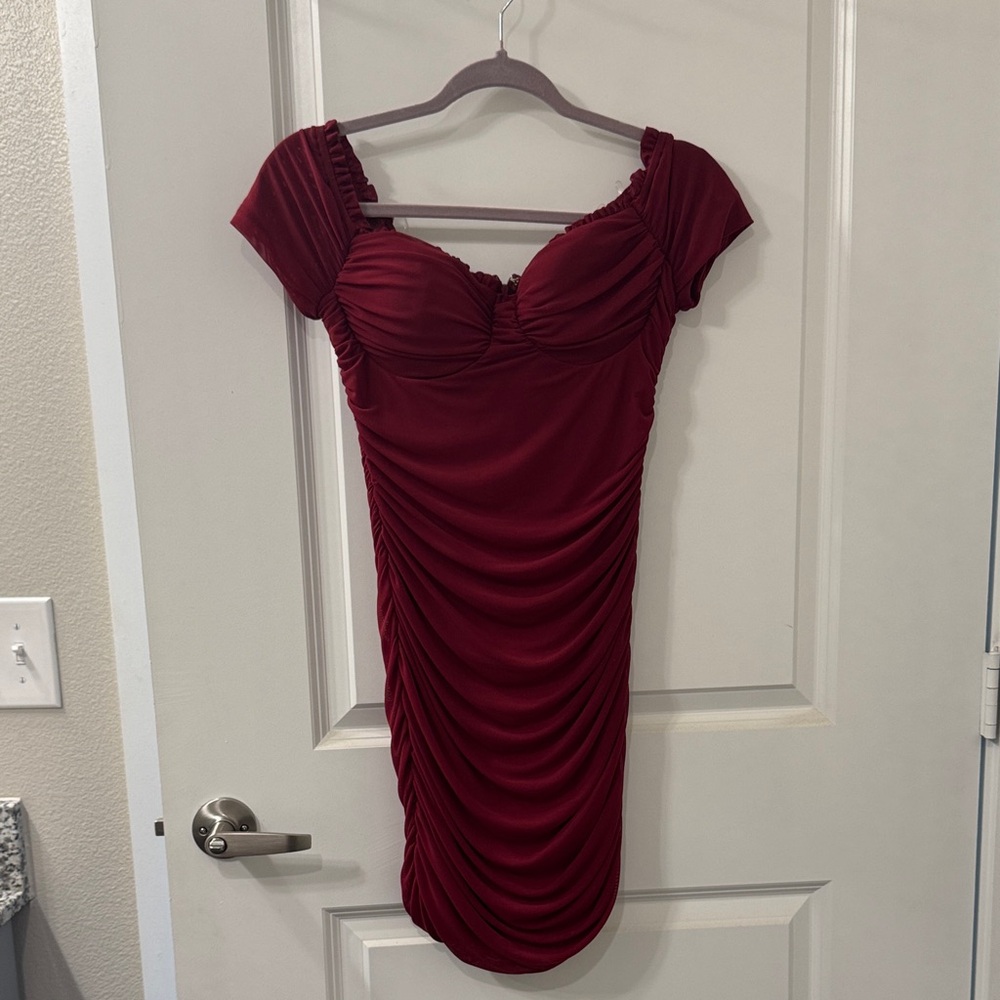 Windsor Burgundy Ruched Mini Dress